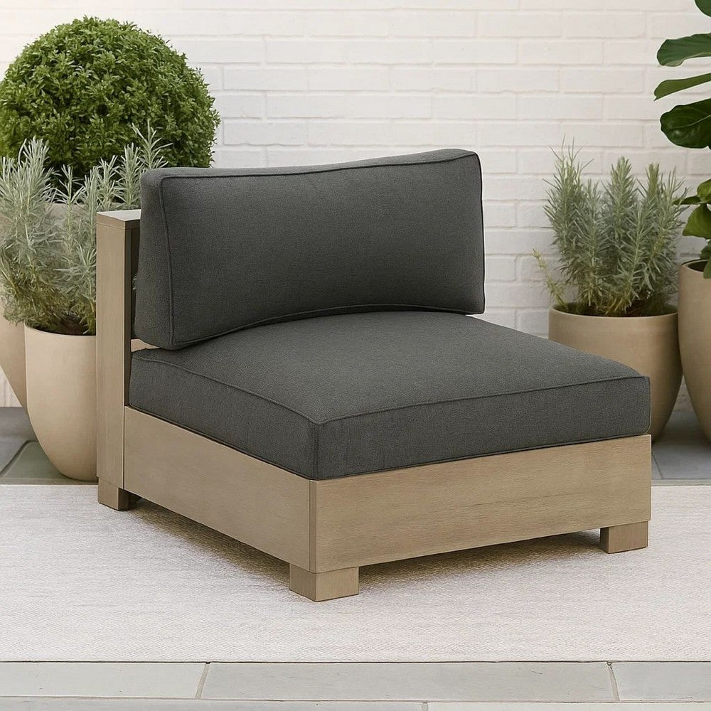 Benjara Mayo Outdoor Modular Armless Chair, Dark Gray Nuvella Fabric, Brown