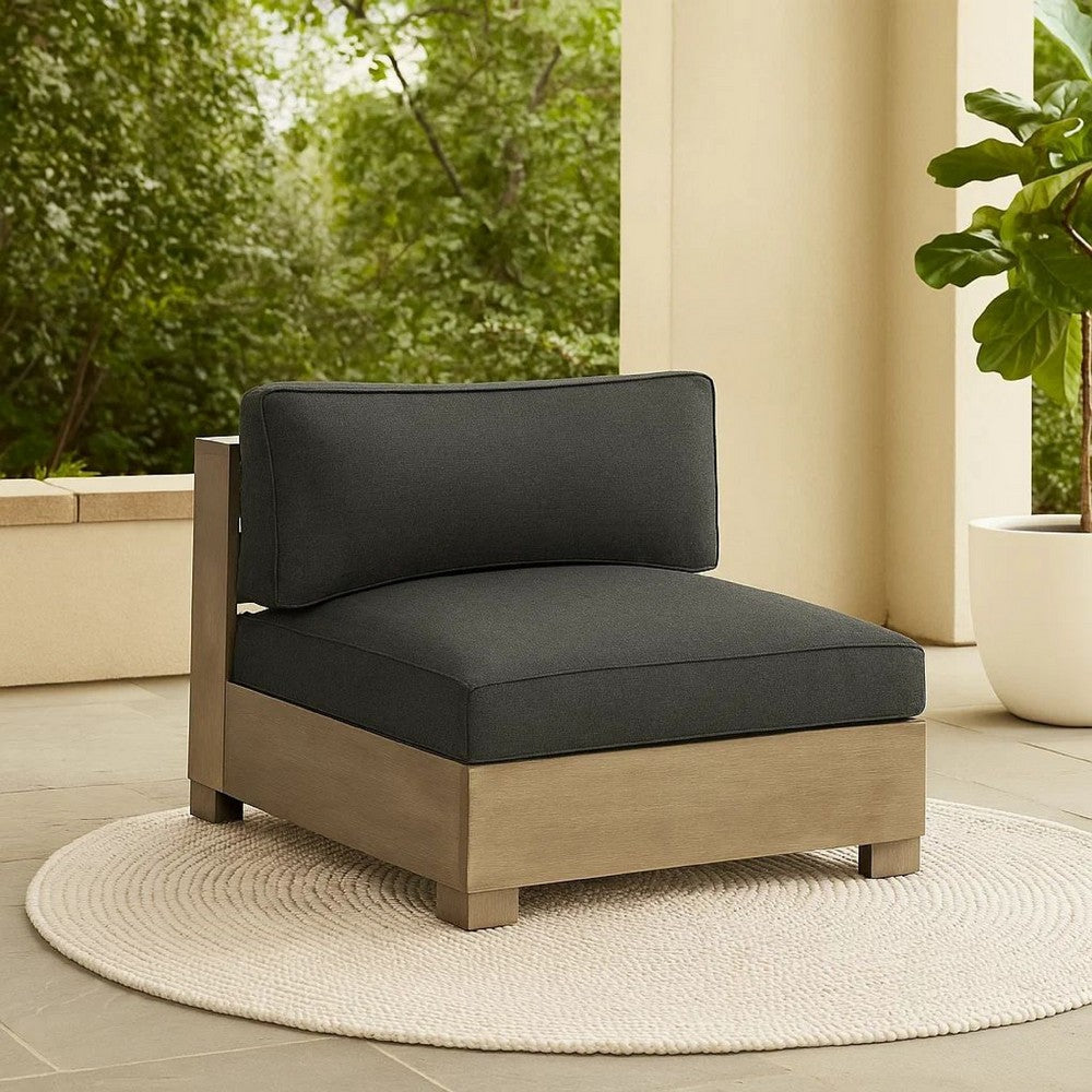 Benjara Mayo Outdoor Modular Armless Chair, Dark Gray Nuvella Fabric, Brown