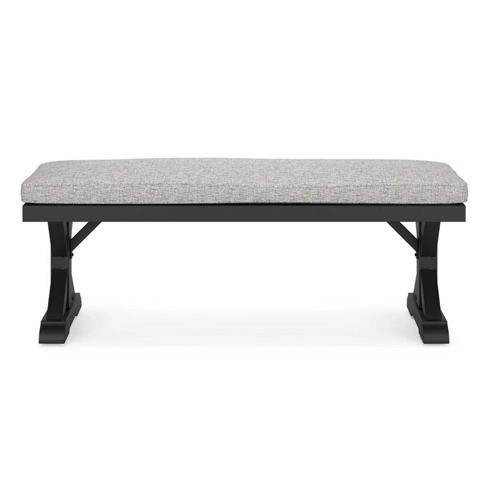 Benjara Tira Outdoor Bench, Gray Nuvella, 54 Inch, Black Wicker Trestle Base