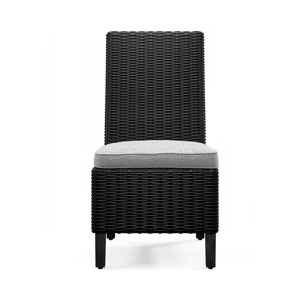 Benjara Tira Indoor Outdoor Side Chair Set of 2, Black Wicker, Gray Nuvella