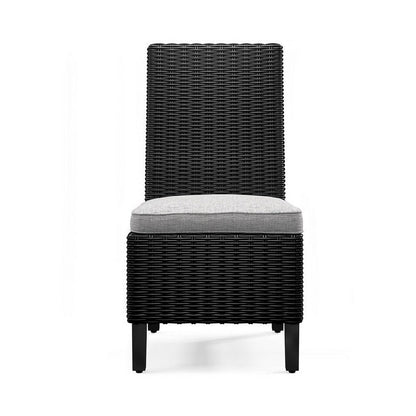 Benjara Tira Indoor Outdoor Side Chair Set of 2, Black Wicker, Gray Nuvella