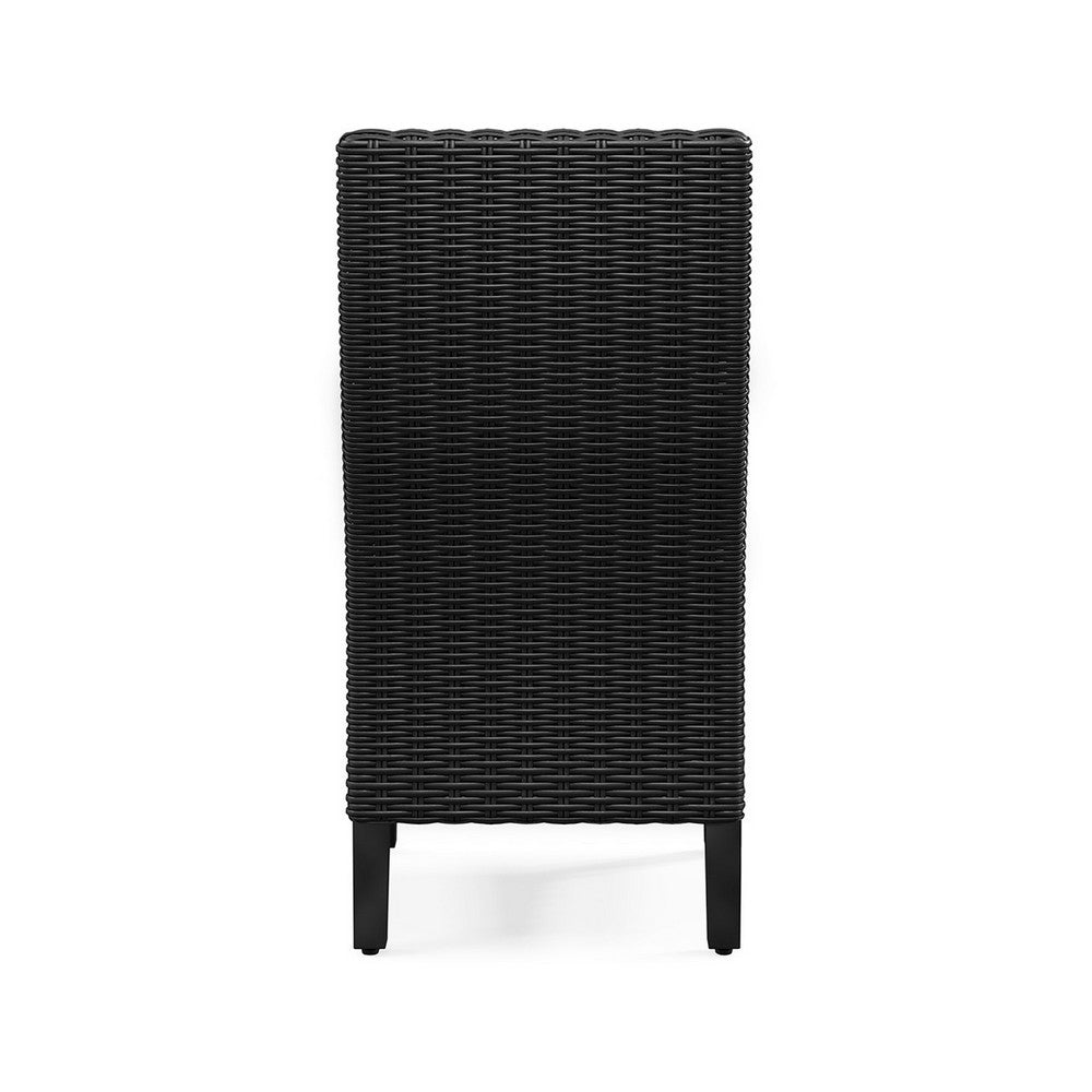 Benjara Tira Indoor Outdoor Side Chair Set of 2, Black Wicker, Gray Nuvella