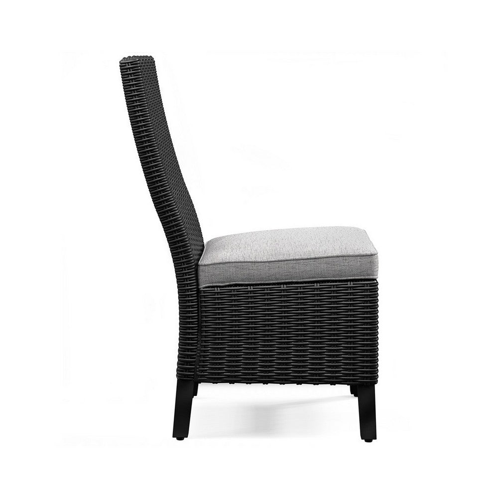 Benjara Tira Indoor Outdoor Side Chair Set of 2, Black Wicker, Gray Nuvella