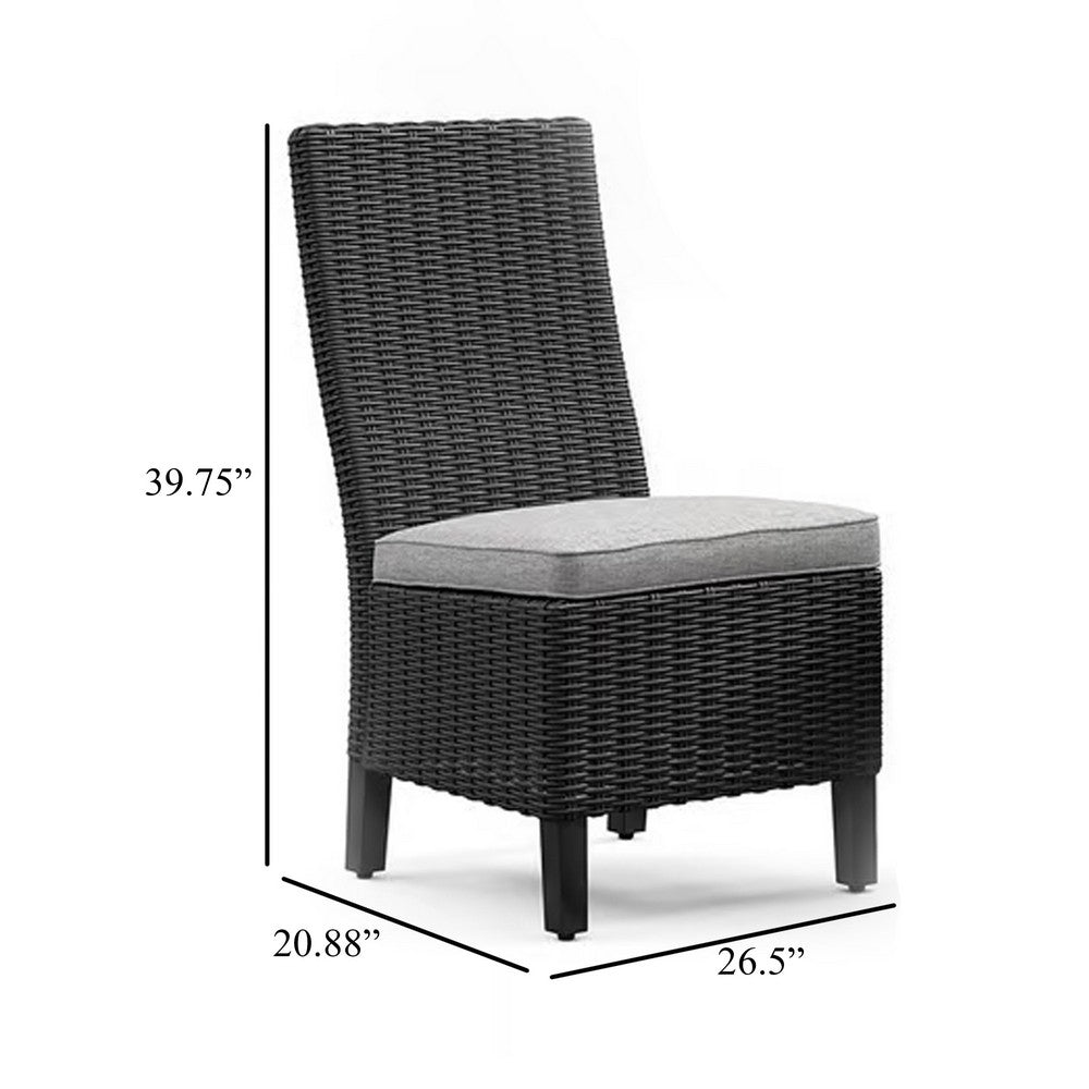 Benjara Tira Indoor Outdoor Side Chair Set of 2, Black Wicker, Gray Nuvella