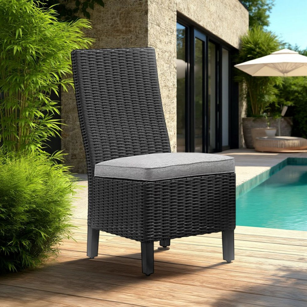 Benjara Tira Indoor Outdoor Side Chair Set of 2, Black Wicker, Gray Nuvella