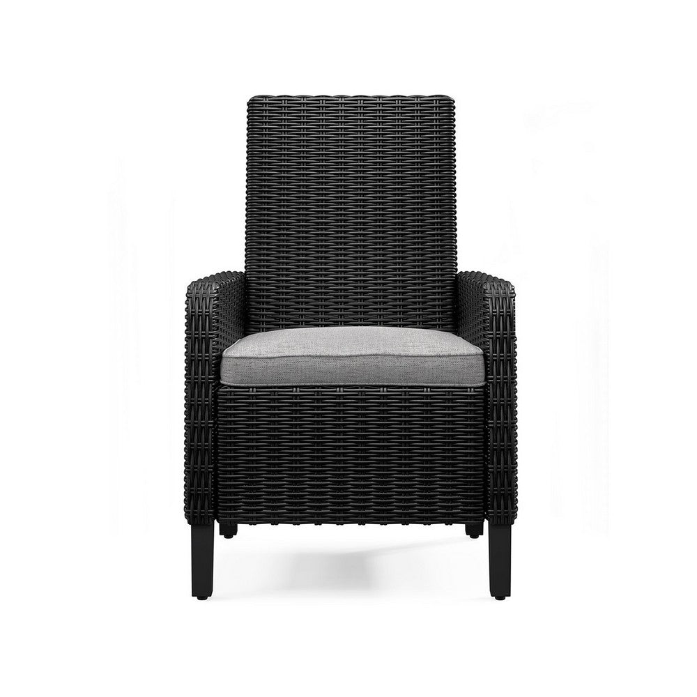 Benjara Tira Indoor Outdoor Armchair Set of 2, Black Wicker, Gray Nuvella Seat