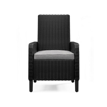 Benjara Tira Indoor Outdoor Armchair Set of 2, Black Wicker, Gray Nuvella Seat