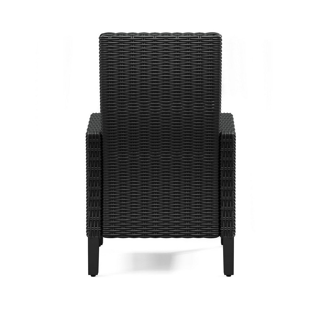 Benjara Tira Indoor Outdoor Armchair Set of 2, Black Wicker, Gray Nuvella Seat