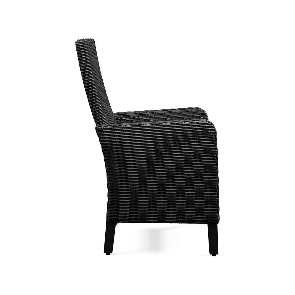 Benjara Tira Indoor Outdoor Armchair Set of 2, Black Wicker, Gray Nuvella Seat