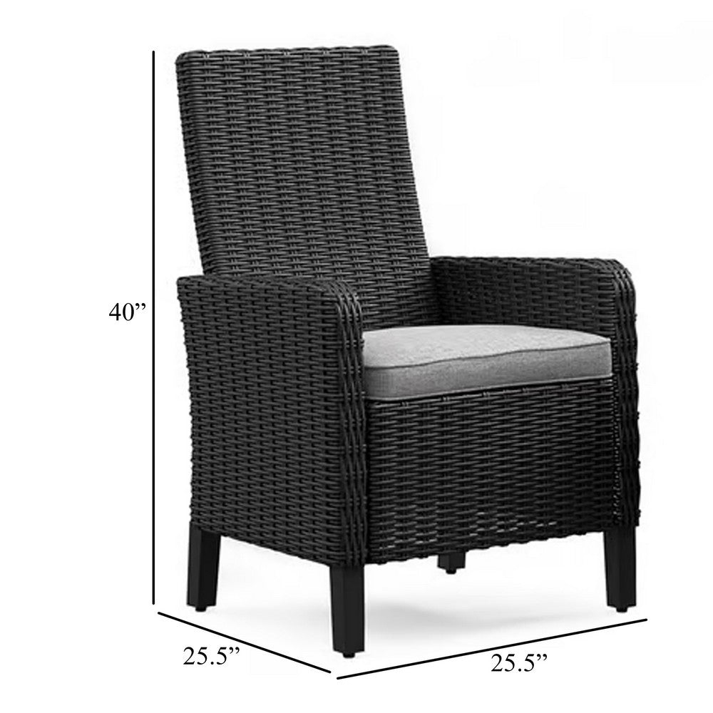 Benjara Tira Indoor Outdoor Armchair Set of 2, Black Wicker, Gray Nuvella Seat