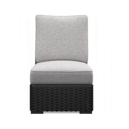 Benjara Tira Outdoor Modular Armless Chair, Black Woven Wicker, Gray Nuvella