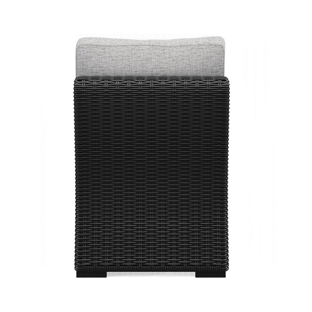 Benjara Tira Outdoor Modular Armless Chair, Black Woven Wicker, Gray Nuvella