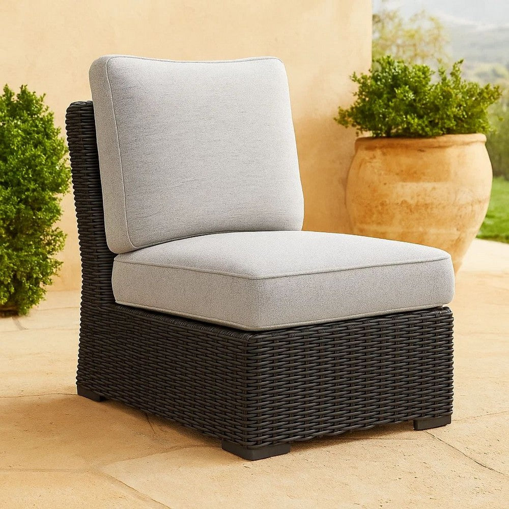 Benjara Tira Outdoor Modular Armless Chair, Black Woven Wicker, Gray Nuvella