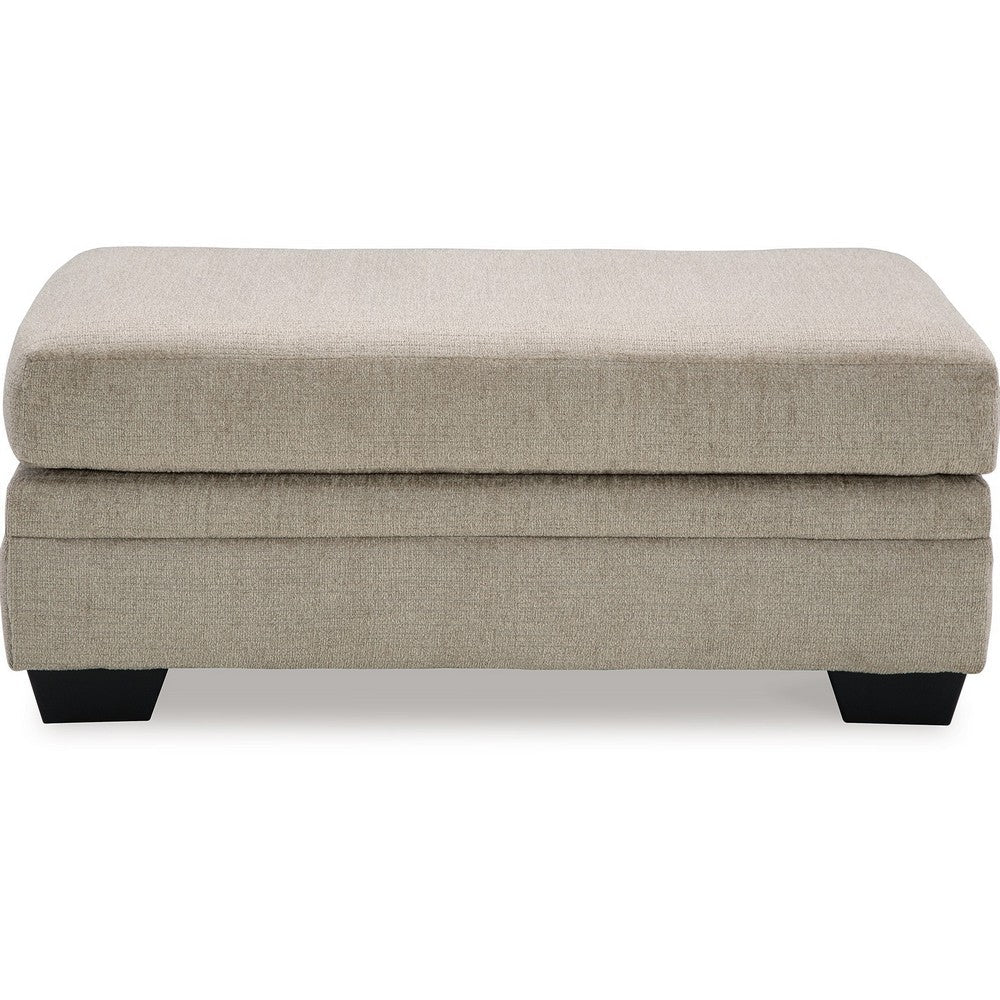 Benjara Ead Ottoman Bench, 44 Inch Soft Taupe Brown Polyester, Faux Wood Legs