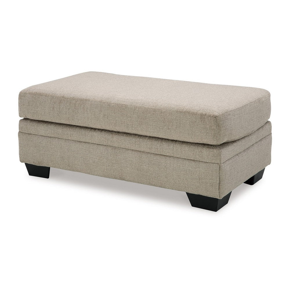 Benjara Ead Ottoman Bench, 44 Inch Soft Taupe Brown Polyester, Faux Wood Legs