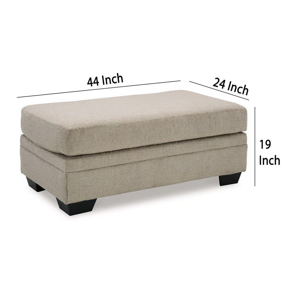 Benjara Ead Ottoman Bench, 44 Inch Soft Taupe Brown Polyester, Faux Wood Legs