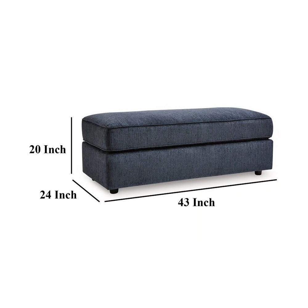 Benjara Alfie Oversized Ottoman Bench, Blue Polyester, 43 Inch Rectangular