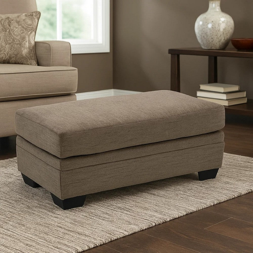 Benjara Ead Rectangular Ottoman Bench, Nutmeg Brown Polyester 24x44 Inch