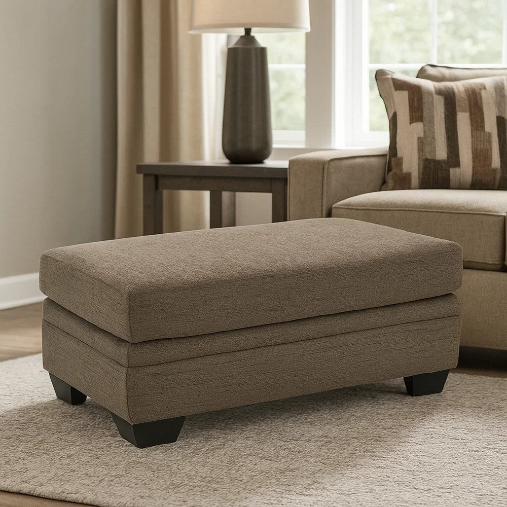 Benjara Ead Rectangular Ottoman Bench, Nutmeg Brown Polyester 24x44 Inch