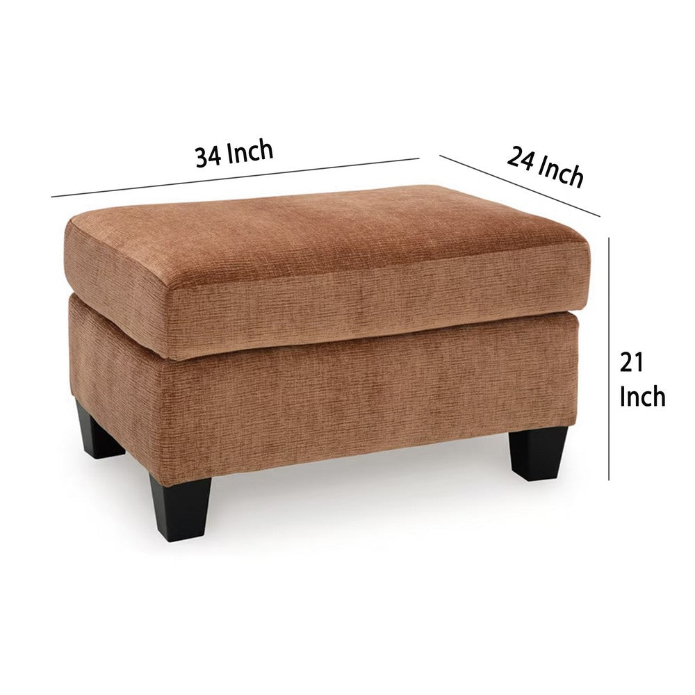 Benjara Emilia Rectangular Ottoman Bench, Soft Clay Brown Polyester 24x34 Inch
