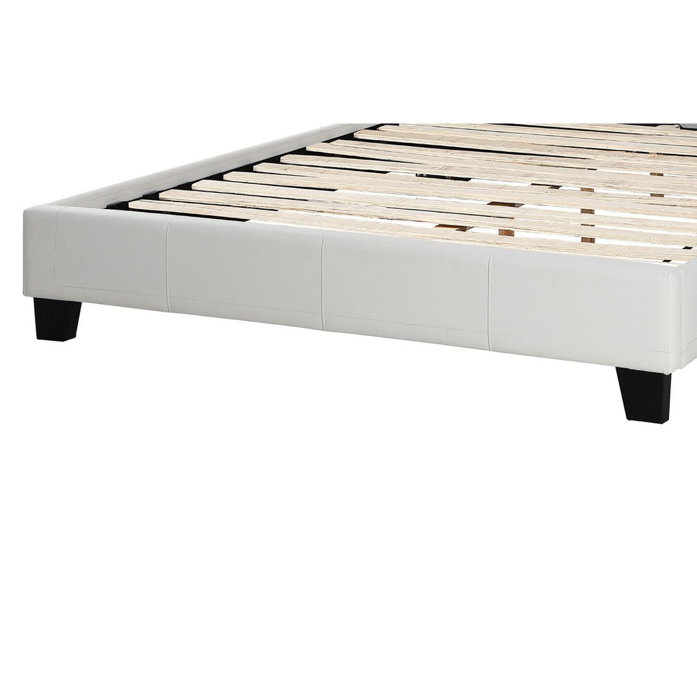 Benjara Full Size Bed, Tufted Curved, White Faux Leather Upholstered Pine Wood