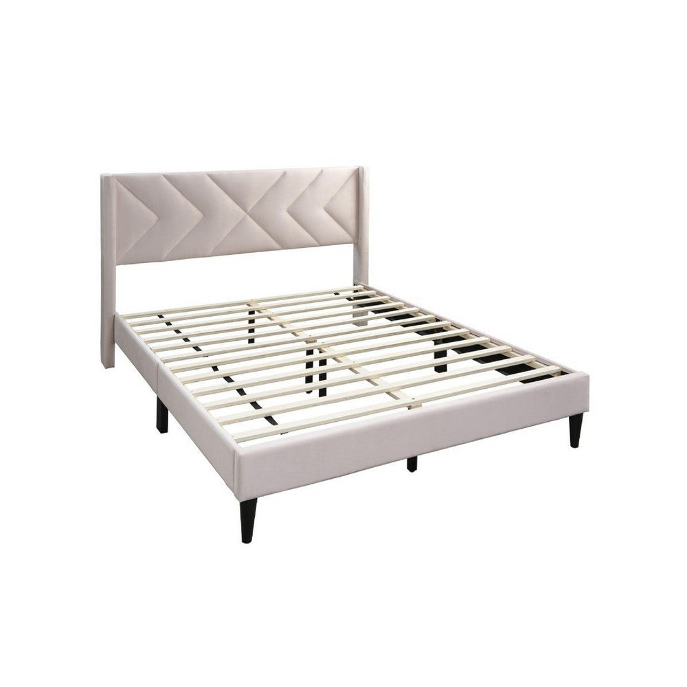 Benjara Reno Queen Size Bed, Modern X Channel Tufted Pink Velvet Upholstery