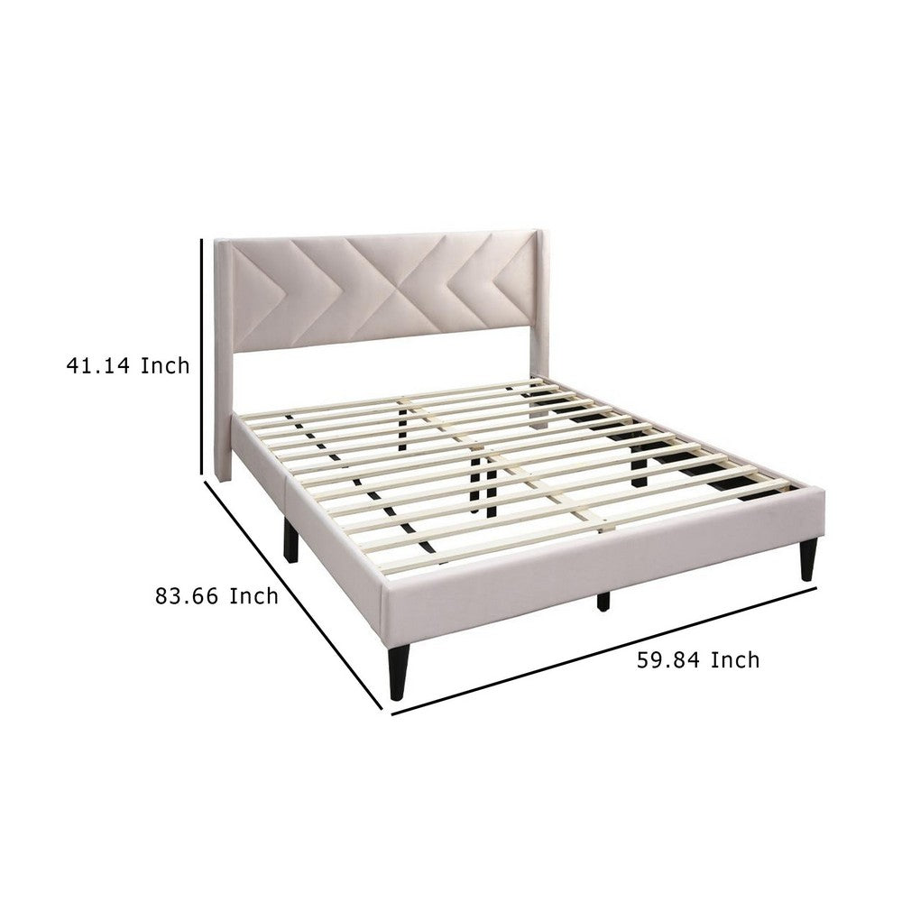 Benjara Reno Queen Size Bed, Modern X Channel Tufted Pink Velvet Upholstery