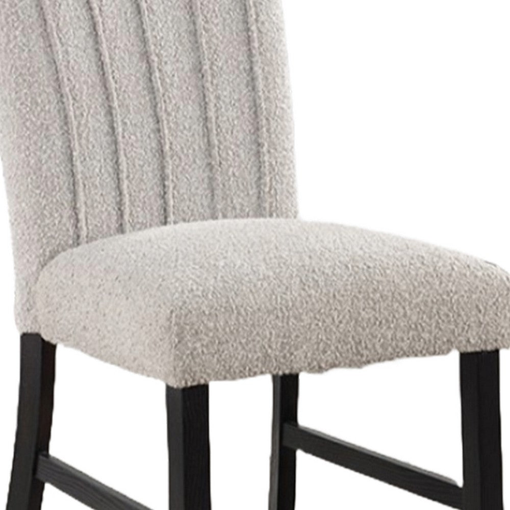 Benjara Reo Dining Side Chair Set of 2, Vertical Tufted Gray Boucle, Black