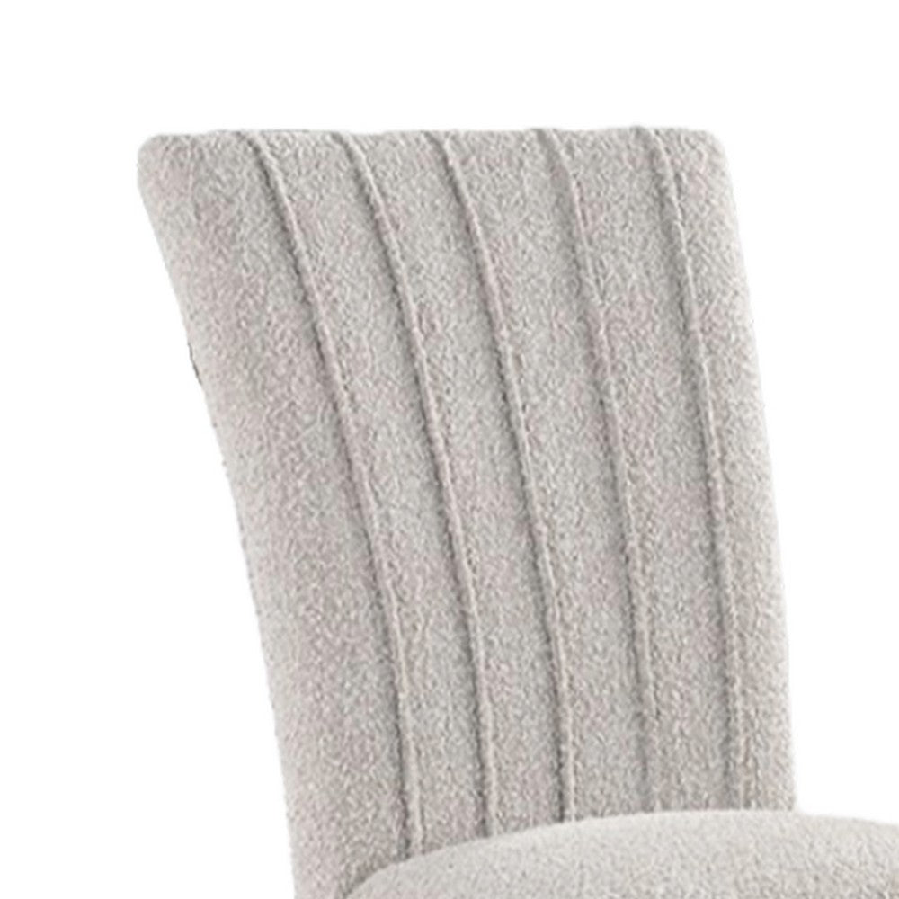 Benjara Reo Dining Side Chair Set of 2, Vertical Tufted Gray Boucle, Black