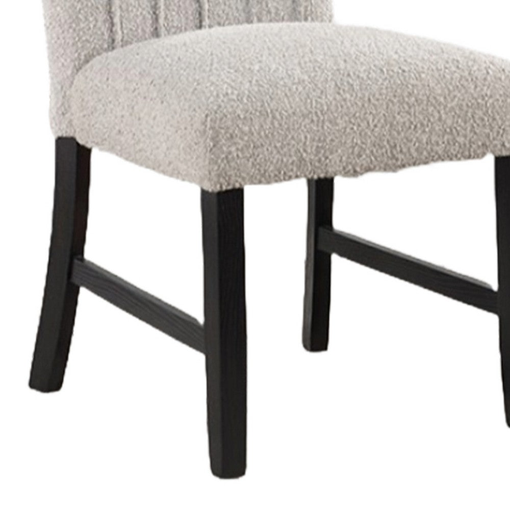 Benjara Reo Dining Side Chair Set of 2, Vertical Tufted Gray Boucle, Black