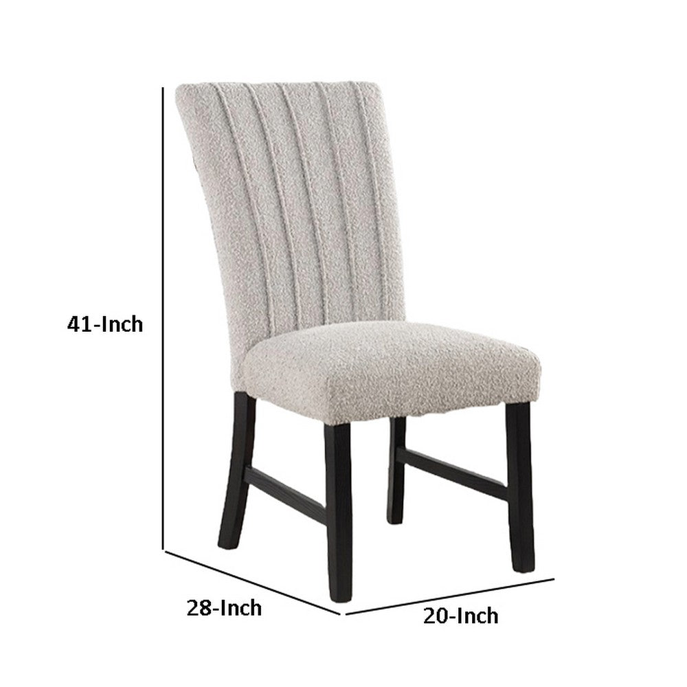 Benjara Reo Dining Side Chair Set of 2, Vertical Tufted Gray Boucle, Black