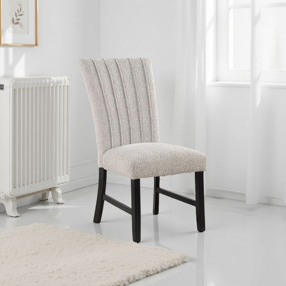 Benjara Reo Dining Side Chair Set of 2, Vertical Tufted Gray Boucle, Black