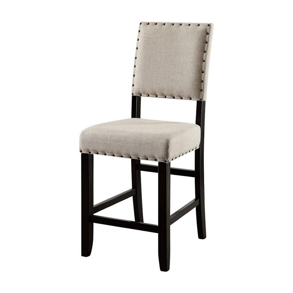 Benjara Bega 4pc Counter Height Table, Bench n Chair Set, Ivory Fabric, Black