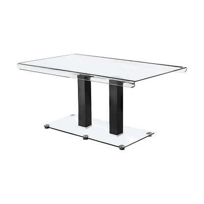 Benjara Fely 7pc Dining Table And Chair Set, Glass Top, Black Faux Leather