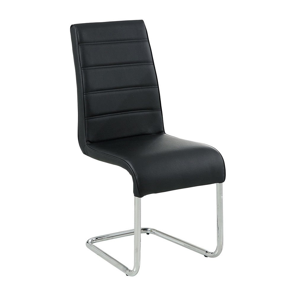 Benjara Fely 7pc Dining Table And Chair Set, Glass Top, Black Faux Leather