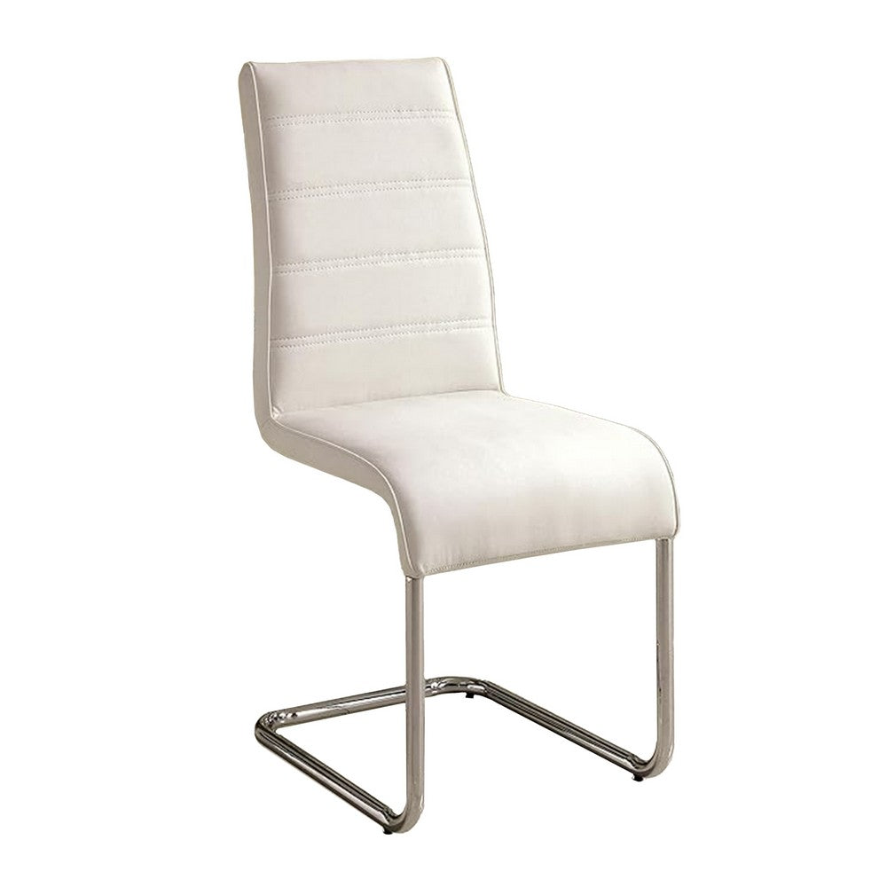 Benjara Fely 7pc Dining Table And Chair Set, Glass Top, White Faux Leather