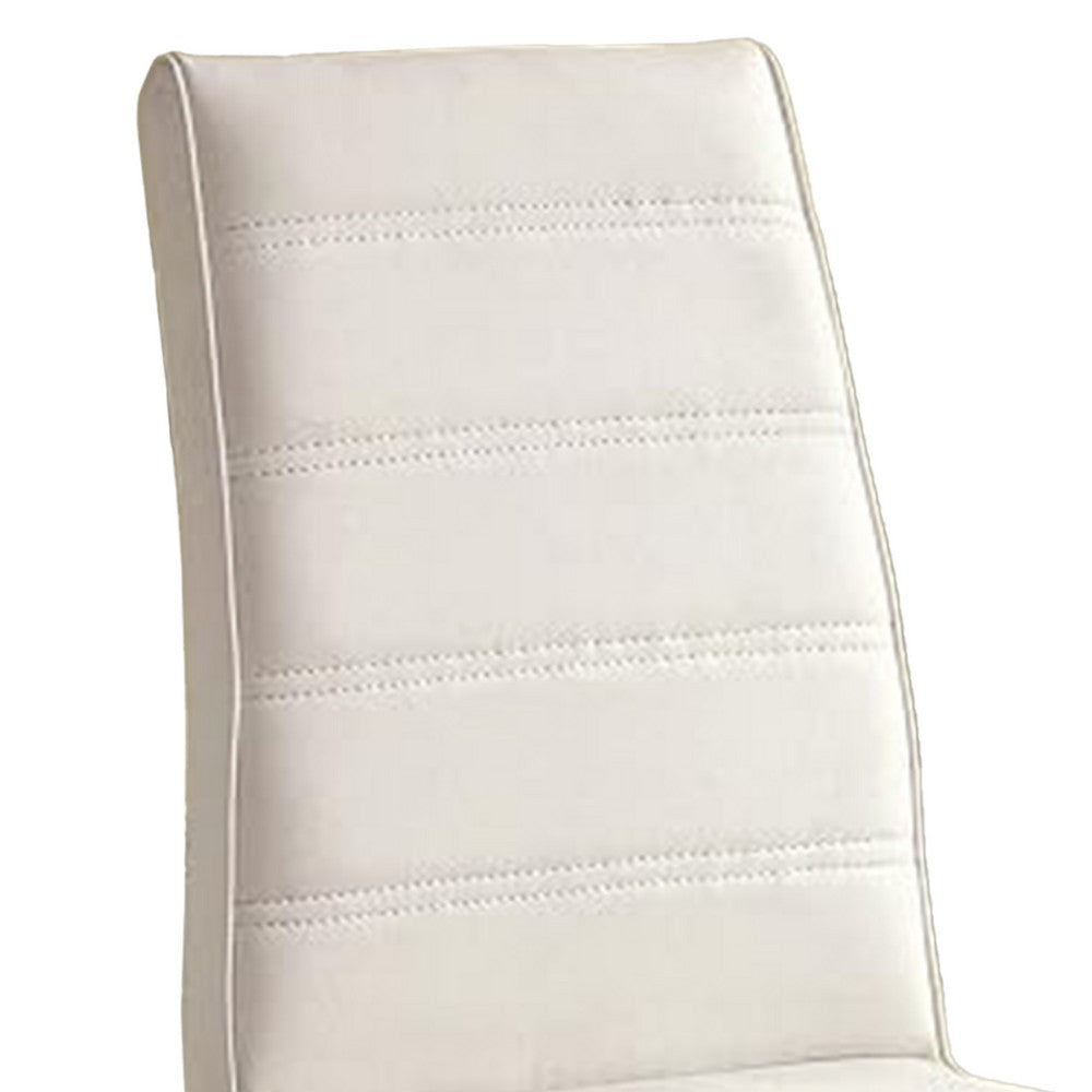 Benjara Fely 7pc Dining Table And Chair Set, Glass Top, White Faux Leather