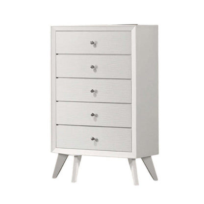 Benjara Tory Tall Dresser Chest, 5 Drawers w Bronze Knobs, Textured White Wood