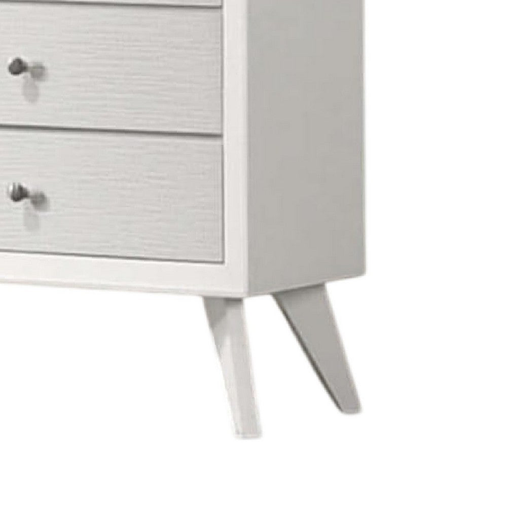 Benjara Tory Tall Dresser Chest, 5 Drawers w Bronze Knobs, Textured White Wood