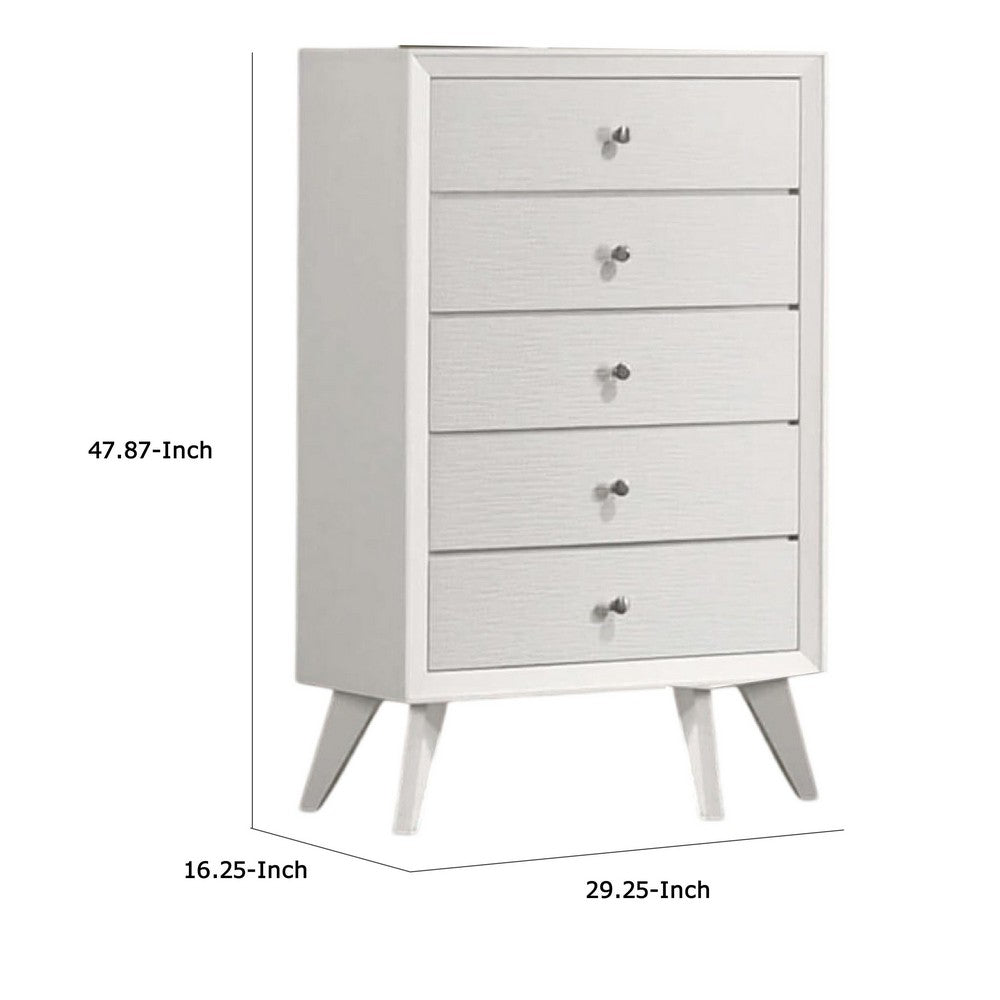 Benjara Tory Tall Dresser Chest, 5 Drawers w Bronze Knobs, Textured White Wood