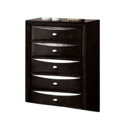 Benjara Simo Tall Dresser Chest, 5 Drawers, Chrome Handles, Modern Black Wood