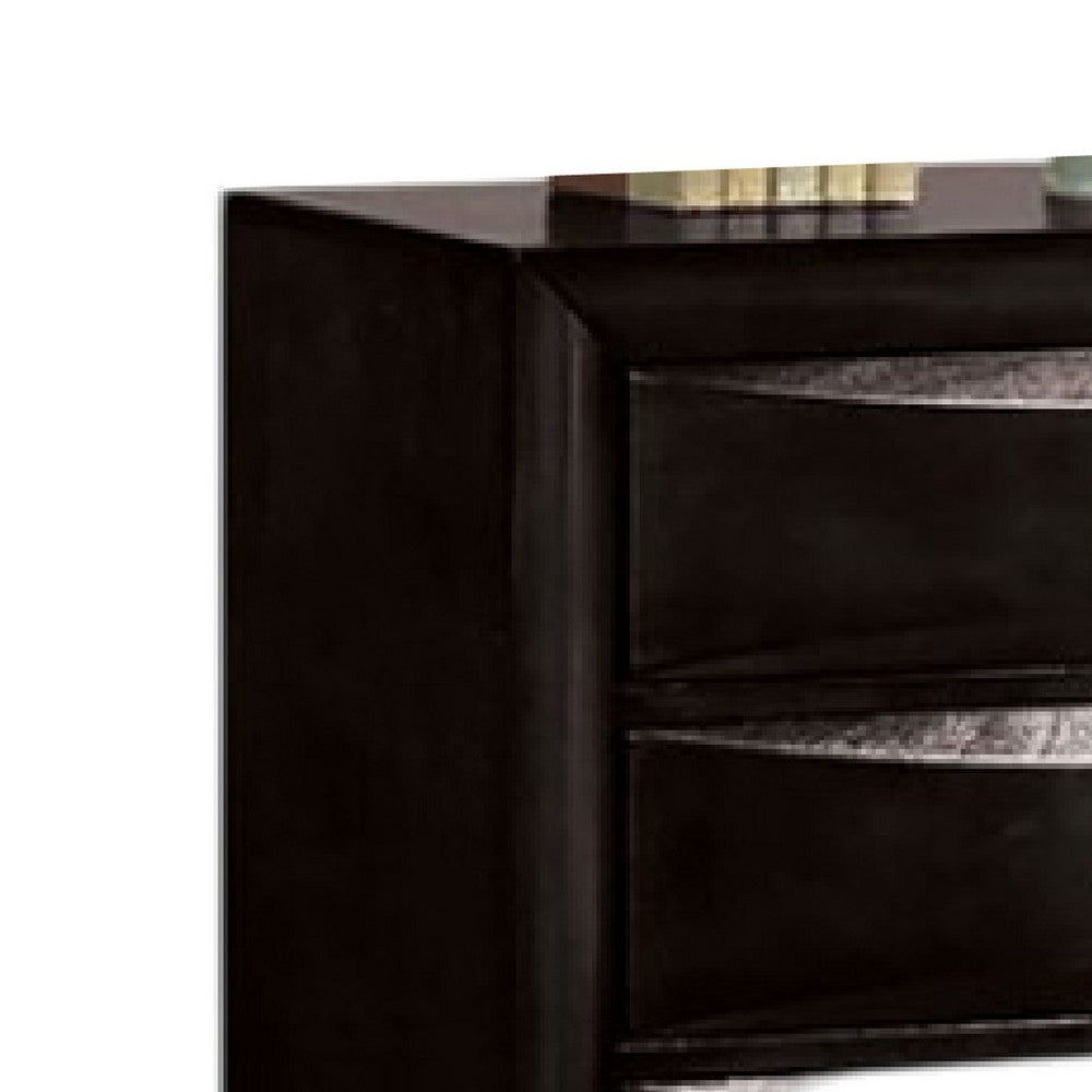 Benjara Simo Tall Dresser Chest, 5 Drawers, Chrome Handles, Modern Black Wood