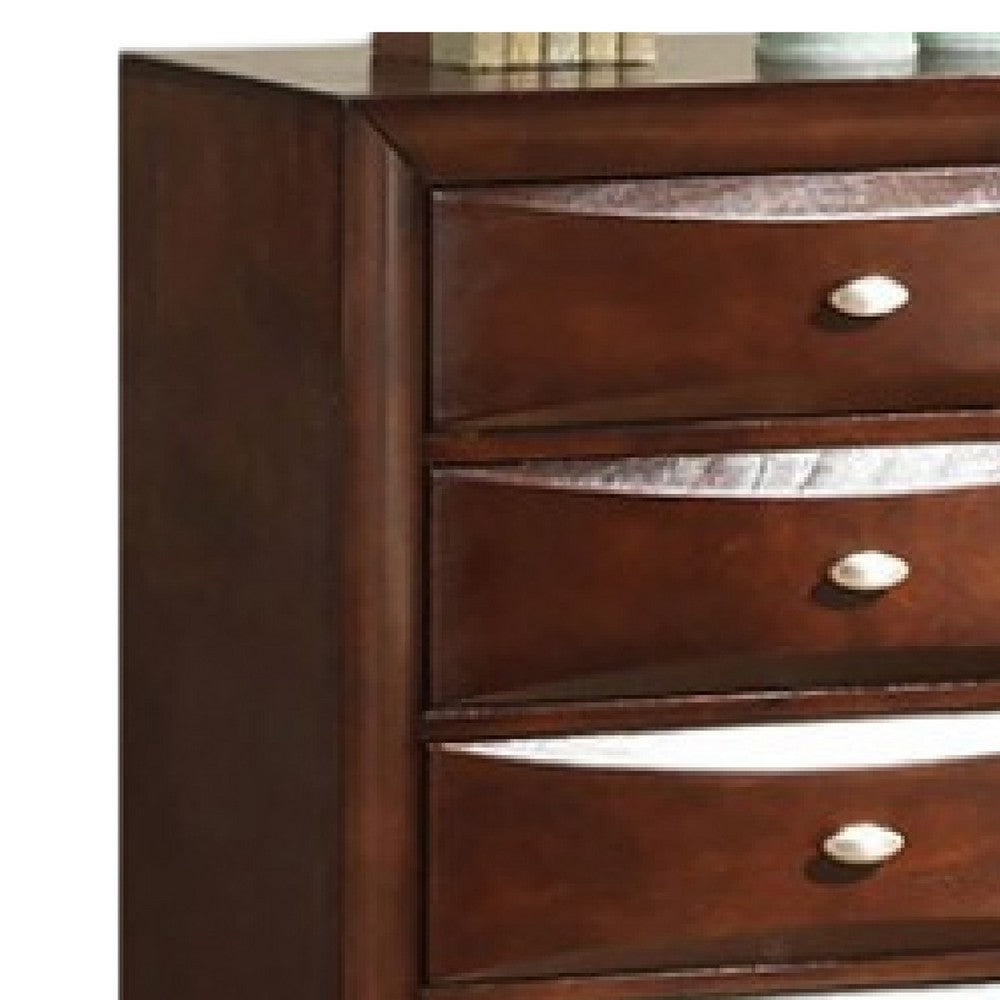 Benjara Simo Tall Dresser Chest, 5 Drawers Chrome Handles, Modern Cherry Brown
