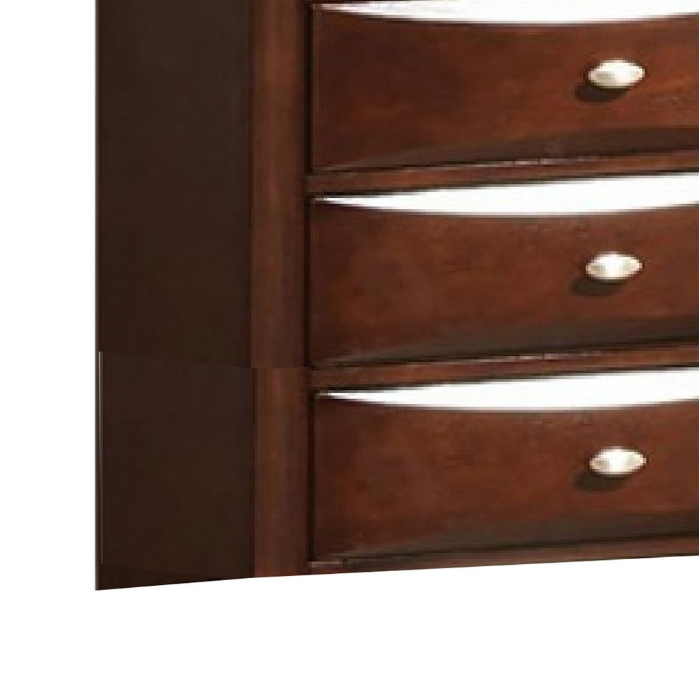 Benjara Simo Tall Dresser Chest, 5 Drawers Chrome Handles, Modern Cherry Brown