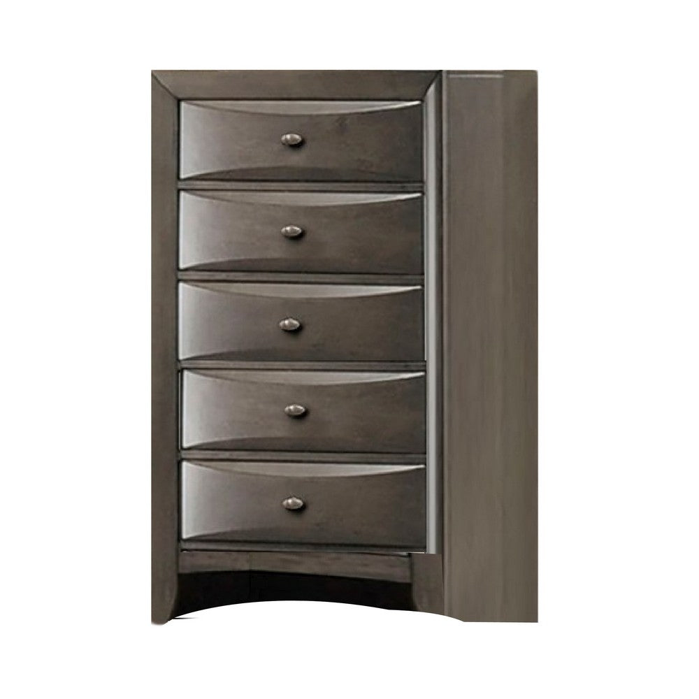 Benjara Simo Tall Dresser Chest, 5 Drawers, Chrome Handles, Modern Dark Gray