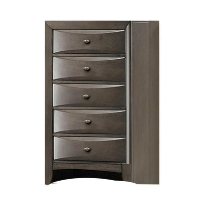 Benjara Simo Tall Dresser Chest, 5 Drawers, Chrome Handles, Modern Dark Gray