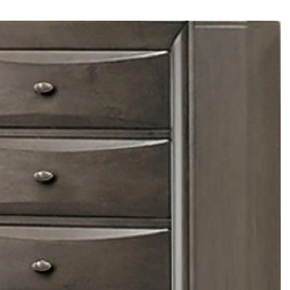 Benjara Simo Tall Dresser Chest, 5 Drawers, Chrome Handles, Modern Dark Gray