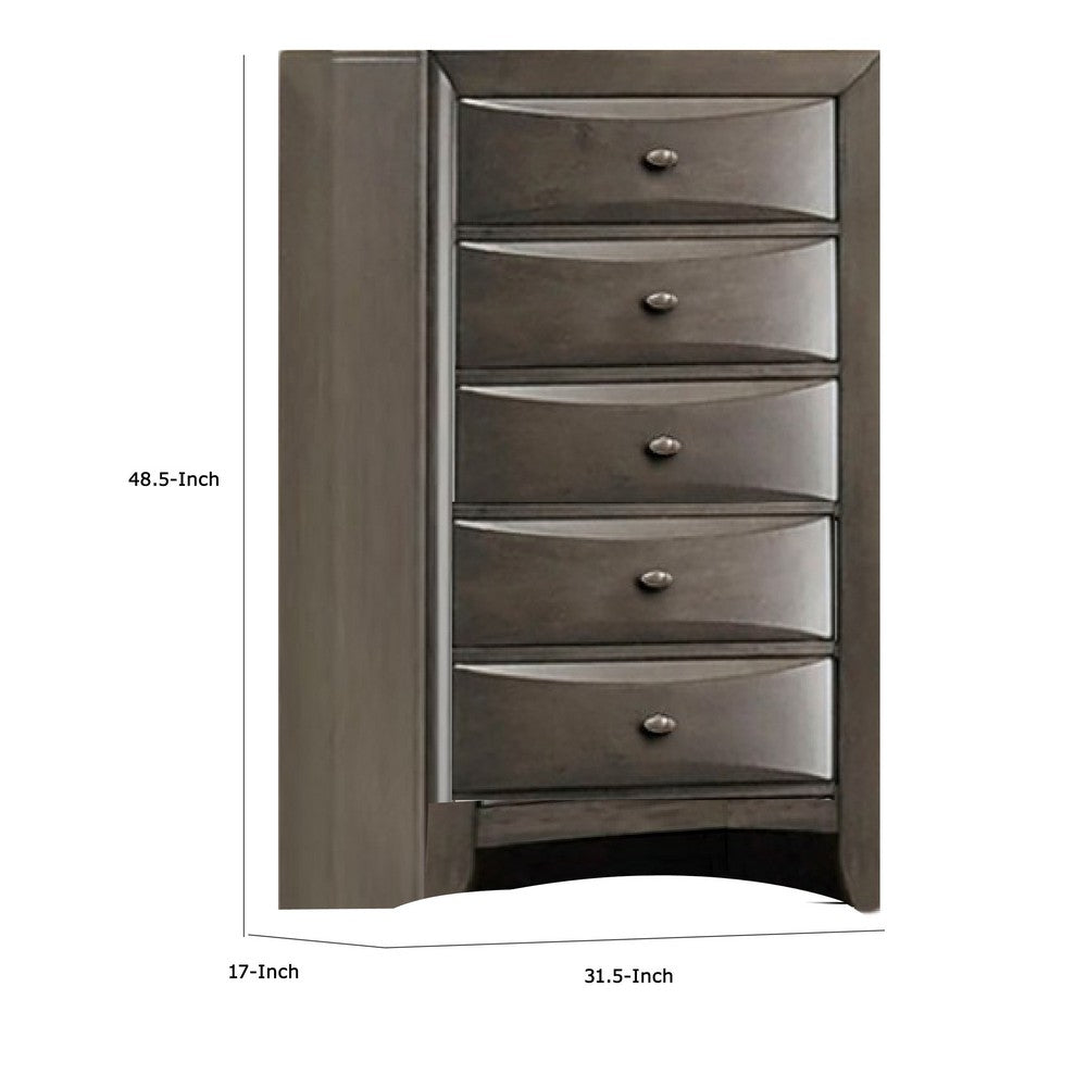 Benjara Simo Tall Dresser Chest, 5 Drawers, Chrome Handles, Modern Dark Gray