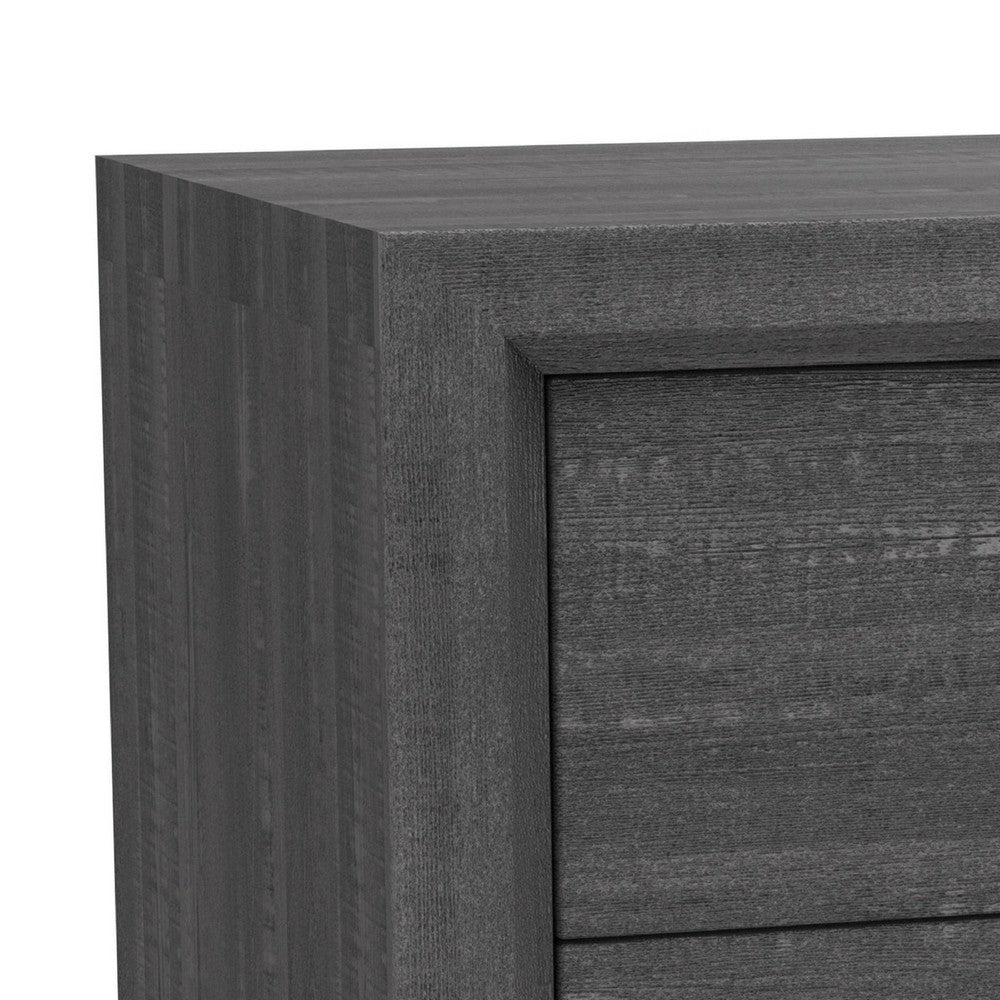 Benjara Erica Bedside Nightstand, 2 Drawers Chrome Bar Handles, Gray Wood