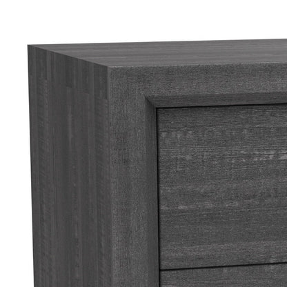 Benjara Erica Bedside Nightstand, 2 Drawers Chrome Bar Handles, Gray Wood